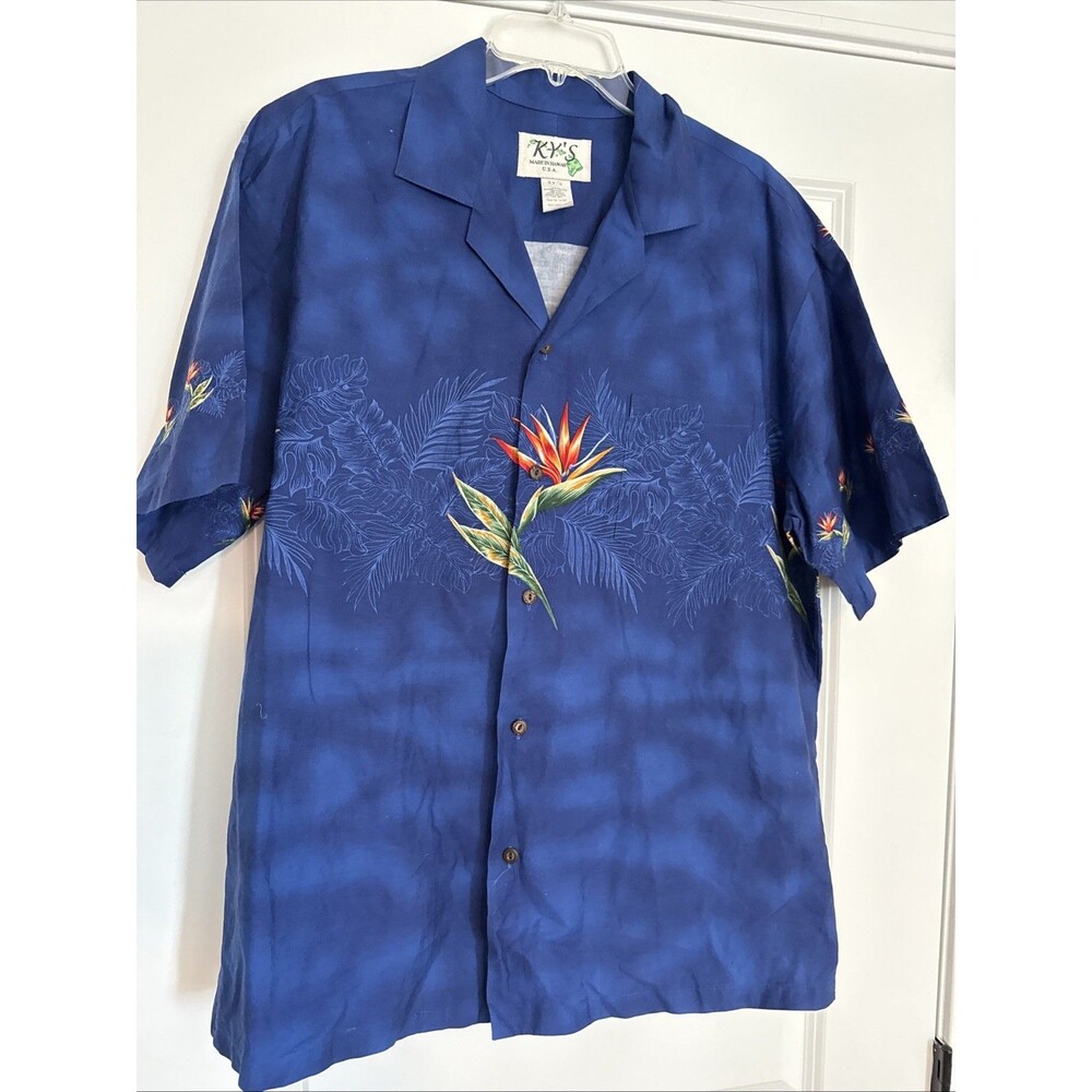 Ky's Hawaiian Shirt Mens XL Floral Bird of Paradise USA Aloha Camp